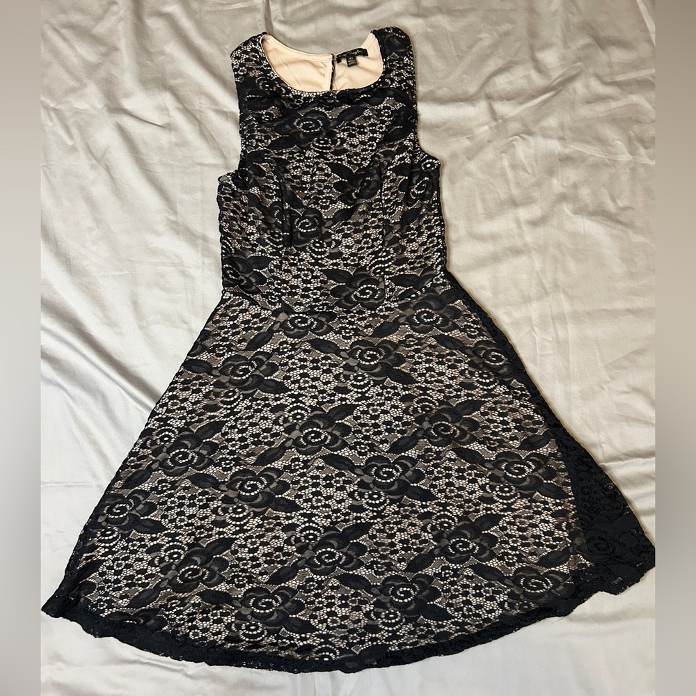 City Triangles lace overlay fit and flare mini dress in black color Size XS